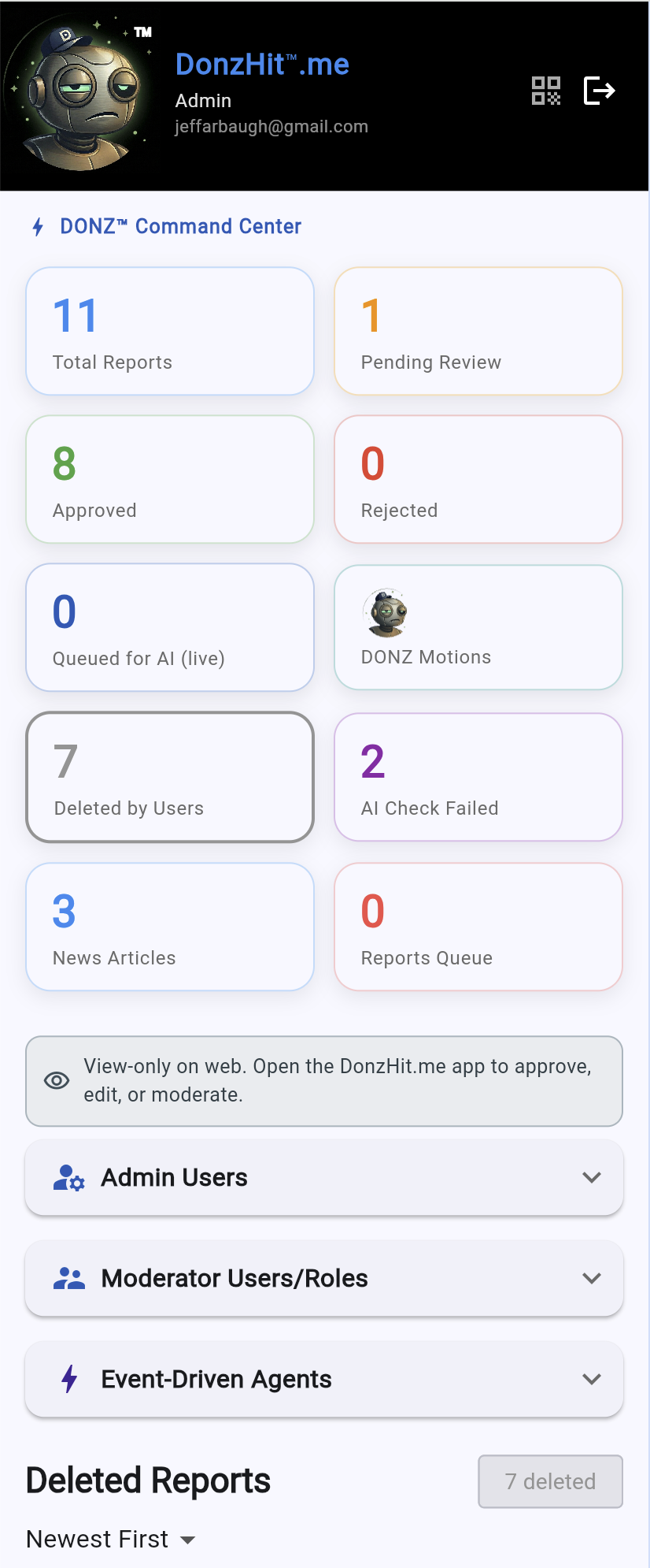 DonzHit.me Admin Console Screenshot